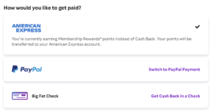 American Express points vs cash back payment options from Rakuten