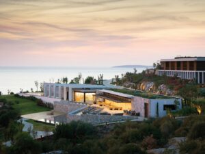 Six Senses Kaplankaya sits on a hill at sunset