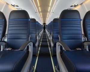 interior of economy cabin on a United Airlines CRJ700 plane