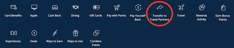 screenshot of options for what to do with points in the Chase travel portal, including indication of the option to transfer points to travel partners like Southwest Rapid Rewards