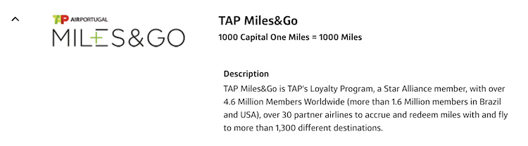 screenshot doesn't reflect 15% transfer bonus from Capital One to TAP Portugal Miles & Go when looking at Capital One website