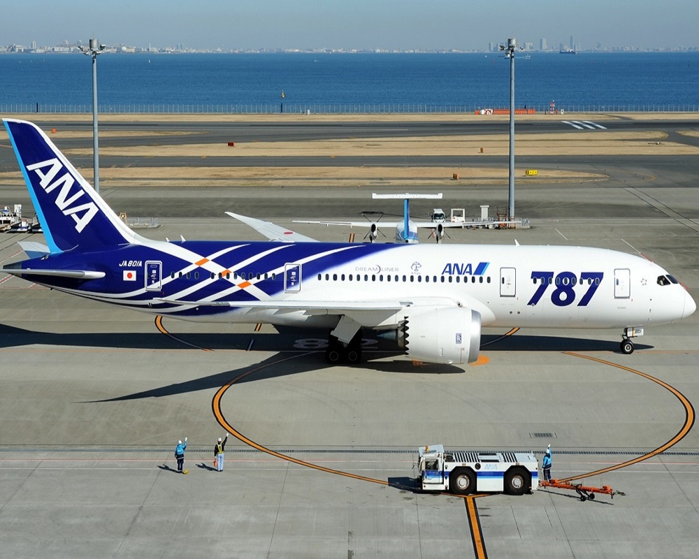 All Nippon Airways (ANA) Boeing 787 plane on the tarmac