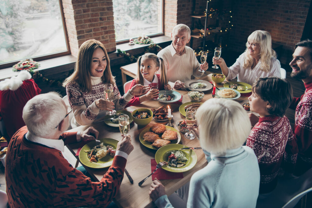 an extended family having Christmas dinner together