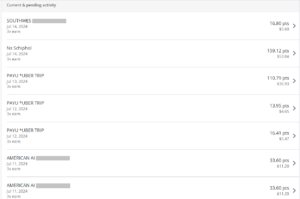 Screenshot showing point earnings on recent Ink Preferred purchases