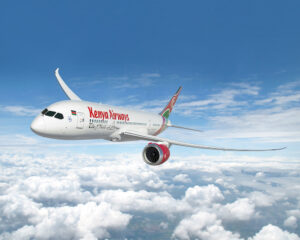 Kenya Airways Boeing 787 plane in flight