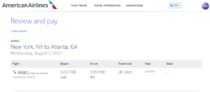Screenshot of American Airlines search showing JetBlue flight bookable with an American Airlines flight number