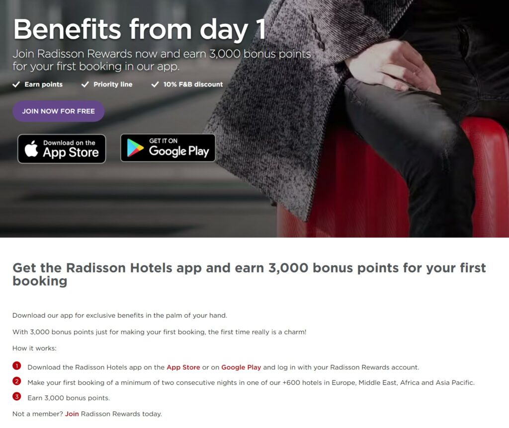 Radisson Rewards App Promotion banner