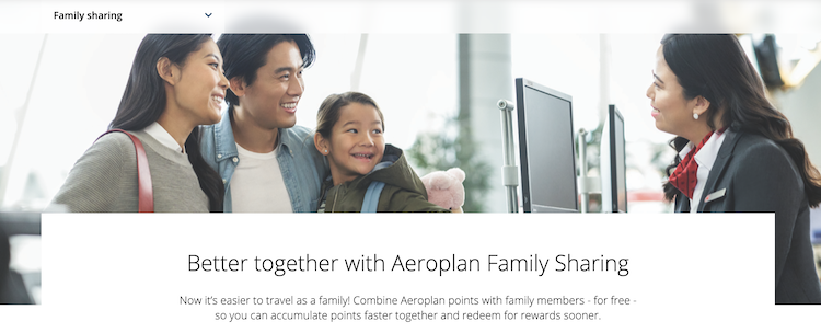 Air Canada Aeroplan family sharing website screenshot