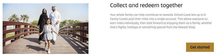 Etihad Guest family pooling page to combine points and miles for free