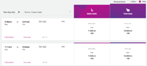 Screenshot showing Hawaiian Airlines search results from Honolulu to Hilo for 7,500 miles