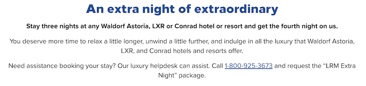 Hilton promotion to get a 4th nigh free on points stays at Conrad, LXR, and Waldorf Astoria properties