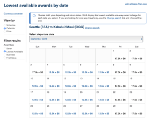 Seattle to Maui September Award Availability with Alaska Airlines miles during the flash sale
