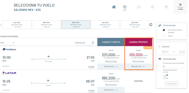 Example award booking Mexico city to Buenos Aires