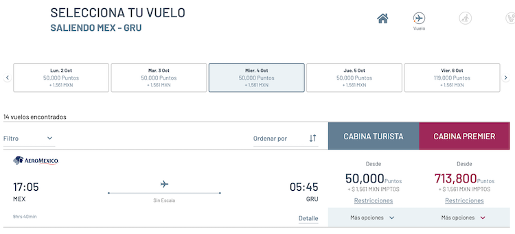 Aeromexico redemption search MEX-GRU