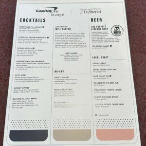 front side of the bar menu at the Capital One Lounge IAD