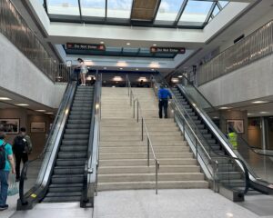 Image showing escalators up to the Capital One Lounge in IAD