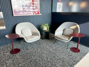 image of womb chairs in Capital One Lounge IAD
