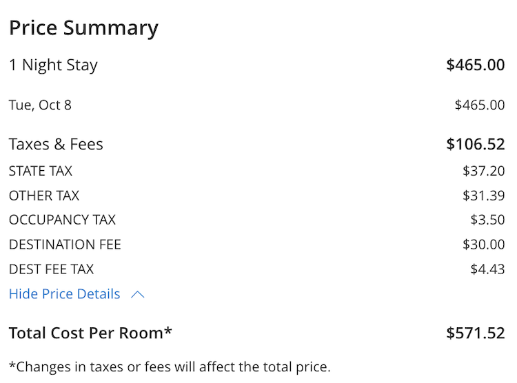 Pricing breakdown on the standard rate