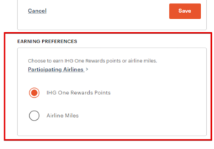 Option to change IHG earning preferences to airline miles, such as British Airways Avios, which you need for this promotion