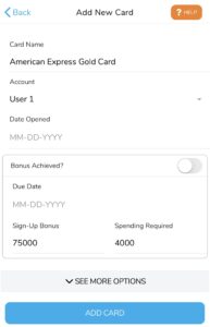 Screenshot of Travel Freely interface to add a new credit card to your profile