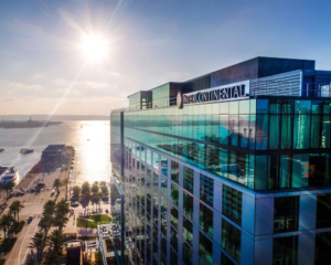 sunset behind the InterContinental San Diego