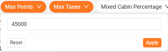 PointsYeah filter example of Max Points.