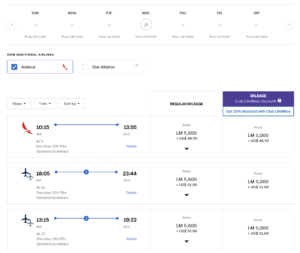 November 15, 2023 flights start at 5,600 LifeMiles: