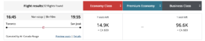 Air Canada flight from YYZ to SJO costs 14.9K Aeroplan points during the promotion.