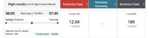 Air Canada operated flight costs 12.6k Aeroplan points plus taxes and fees.