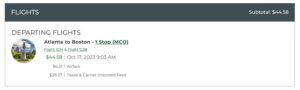 Frontier flight from ATL to BOS that costs $44.58.