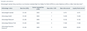 AA Example earning chart broken down by AAdvantage status.