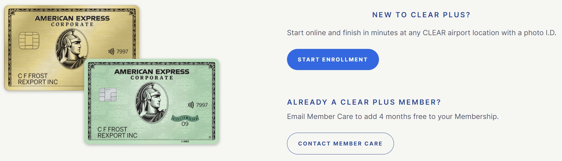 Amex Corporate Cards CLEAR Plus Membership Promotion