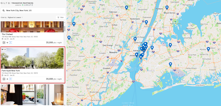 Bilt Rewards Hyatt search New York City