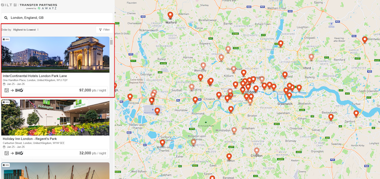 Bilt Rewards IHG search in London cheapest results