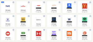 screenshot of a website showing all of the eligible chase offers that can be selected to get cash back on an account