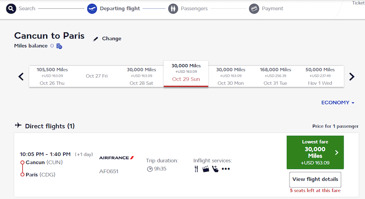 Flying Blue award CUN-CDG premium economy 30k