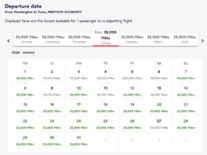 Flying Blue award Washington DC to Tunis premium economy