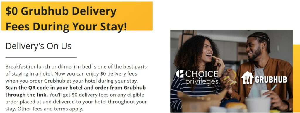 Free Grubhub Delivery at Choice Hotels