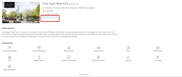 Hyatt points calendar option