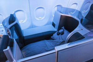 JetBlue Mint's throne seat in the lie-flat position