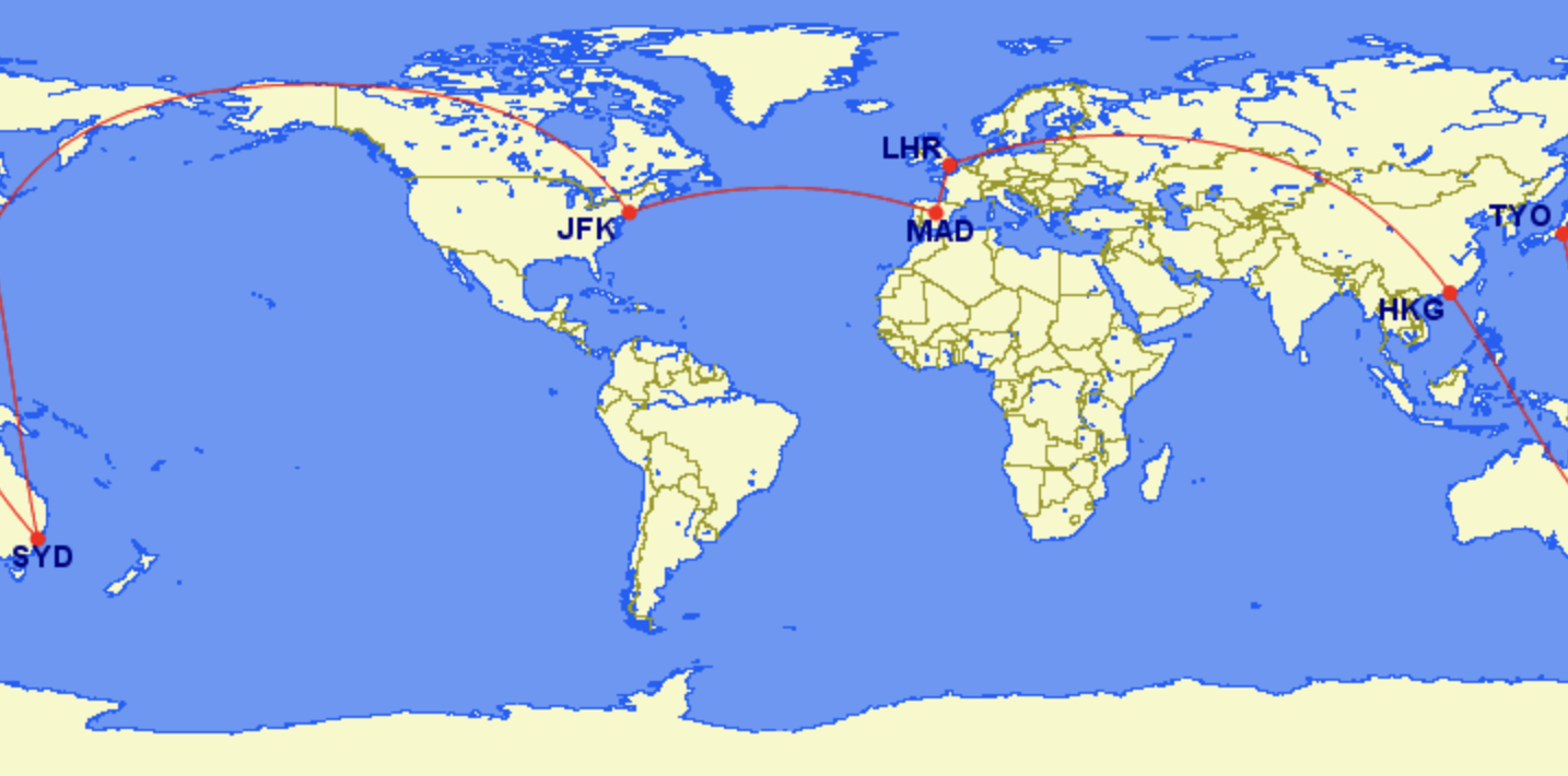 Round-the-world itinerary bookable with Asia Miles
