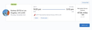Fly between Sydney and Los Angeles for 47.5K Mileage Plan miles in premium economy on Qantas.