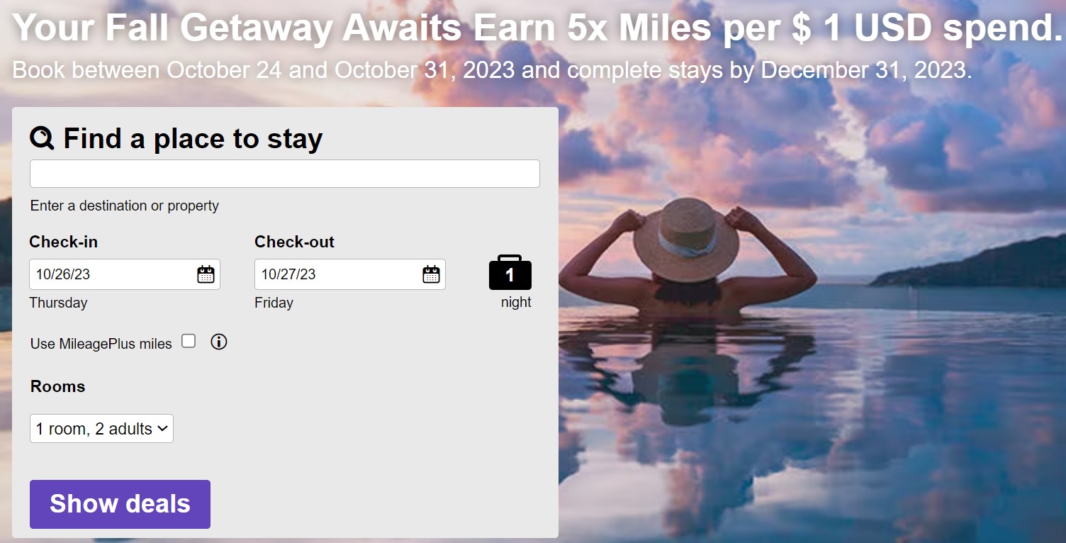 United Hotels Promotion on the hotel search page