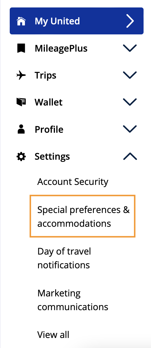 United account settings