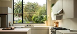 Kitchen counter in an Apartments by Marriott Bonvoy property.