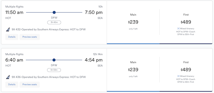 Alaska Airlines Southern Airways Express ticket HOT-SEA