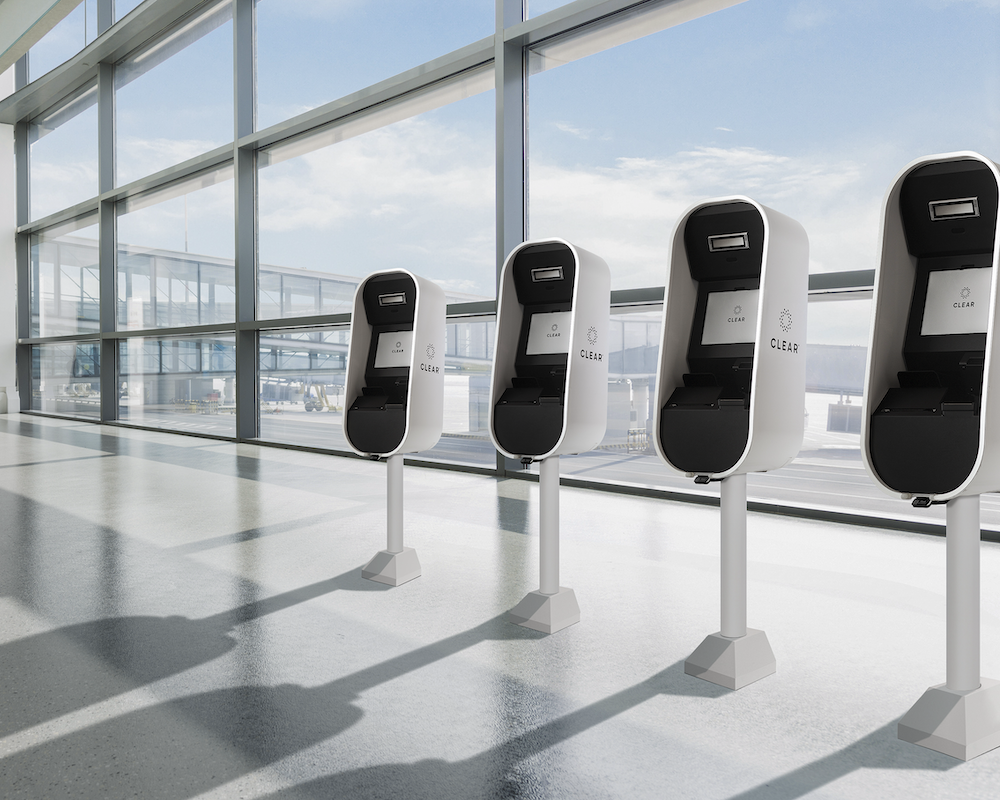 CLEAR kiosks in an airport terminal