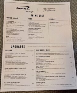 Capital One Lounge Denver cocktail menu