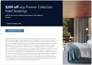 Screenshot of the terms of the Capital One Premier Collection offer