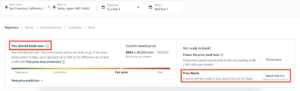 screenshot of Capital One Travel highlighting price drop notification and booking recommendations